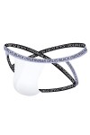 Jungerhouse String Homme Suspensoir Jockstrap Bretelles Croisées Sexy Jock Strap sous-vêtement Blanc,M 