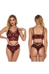 SooYoove. Lingerie Sexy. 2 pièces. Top et String. V3. Rouge et Noir M 