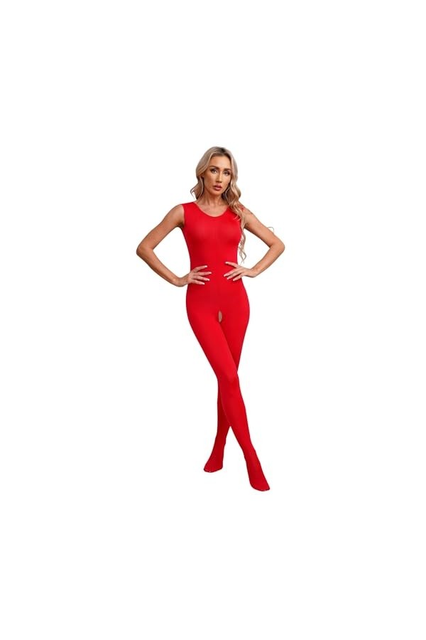 Agoky Combinaison Sexy Femme Catsuit Collant Lingerie Ouverte Entrejambe Jumpsuit Sexy Creux Bodystocking Nuisette Bodysuit T