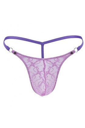 VemeFufu Hommes String Thong Slips Sexy Dentelle Sissy T-Back Briefs sous-vêtements Respirant Thong Taille Basse Tanga Noir