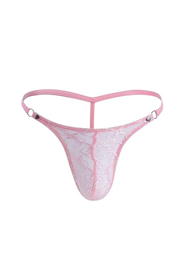 VemeFufu Hommes String Thong Slips Sexy Dentelle Sissy T-Back Briefs sous-vêtements Respirant Thong Taille Basse Tanga Noir