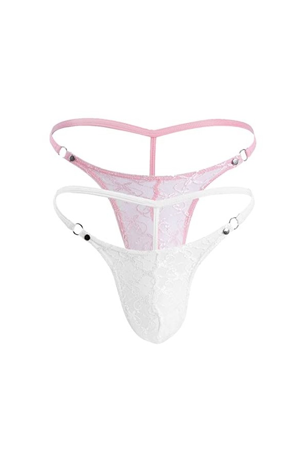 VemeFufu Hommes String Thong Slips Sexy Dentelle Sissy T-Back Briefs sous-vêtements Respirant Thong Taille Basse Tanga Noir