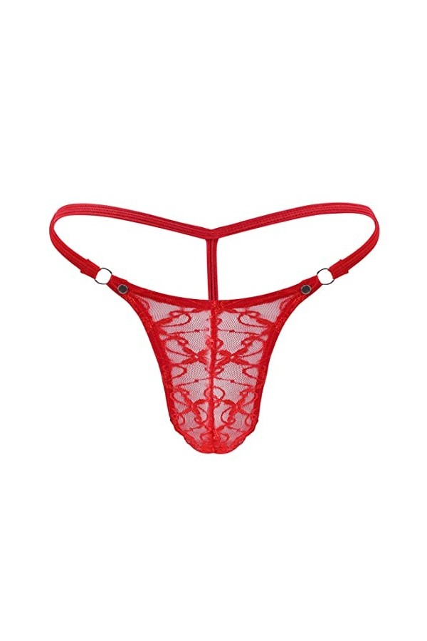 VemeFufu Hommes String Thong Slips Sexy Dentelle Sissy T-Back Briefs sous-vêtements Respirant Thong Taille Basse Tanga Noir