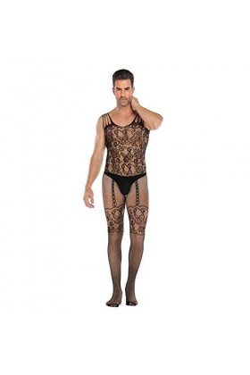 Czizitong Débardeur sans Manches Combinaison Jacquard Maille Sexy en Maille Ouverte en Maille pour Hommes Sexy Bodystocking