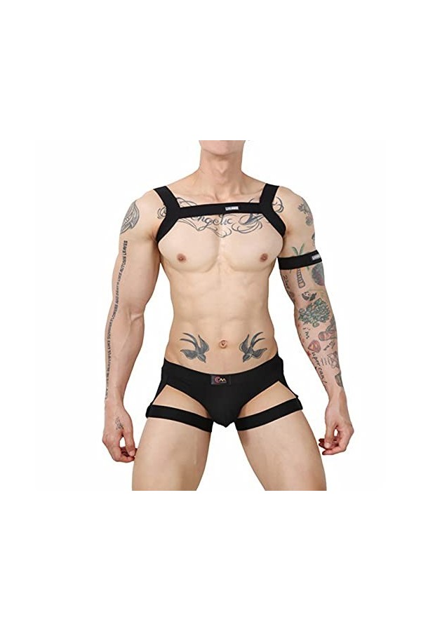 Alvivi Homme Harnais De Poitrine Ensemble Lingerie Sexy Elastique String Sexy Fesse Nue sous Vetement Erotique Harnais De Cor