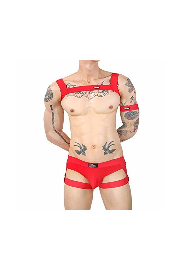 Alvivi Homme Harnais De Poitrine Ensemble Lingerie Sexy Elastique String Sexy Fesse Nue sous Vetement Erotique Harnais De Cor