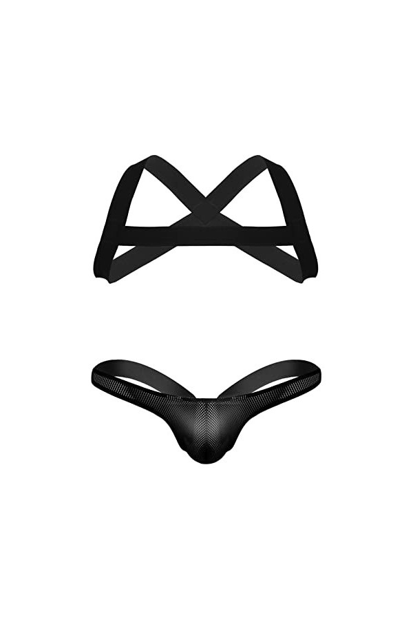 Alvivi Homme Harnais De Poitrine Ensemble Lingerie Sexy Elastique String Sexy Fesse Nue sous Vetement Erotique Harnais De Cor