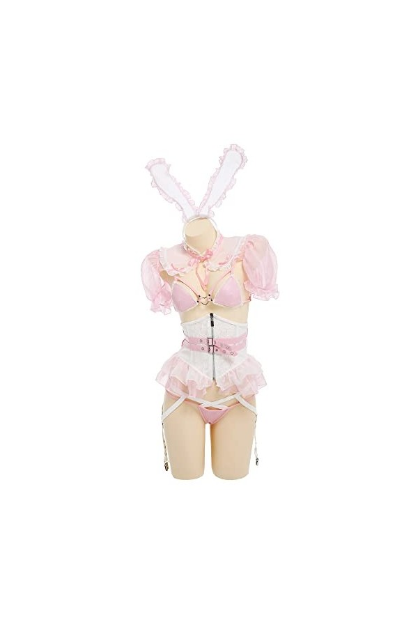 MEOWCOS Ensemble de lingerie sexy pour femme avec serre-tête de lapin et chaussettes Taille S