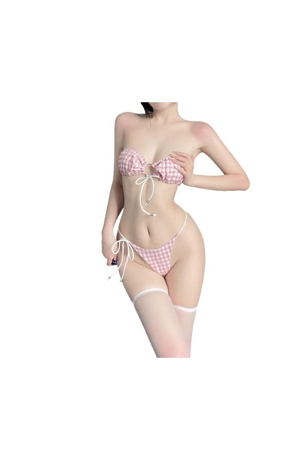 Ensemble de lingerie sexy pour femme avec soutien-gorge et sous-vêtements et bas, Rose 1028, D