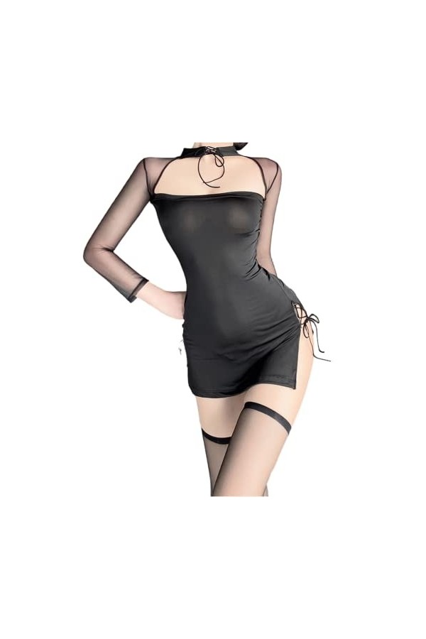 Robe sexy pour femme - Dentelle transparente - Dos nu - Taille unique, 6822 gris blanc, Taille Unique