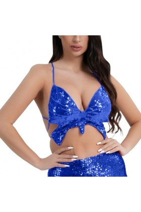 Luckywaqng Porte-jarretelles pour femme avec paillettes et papillons - Noir, bleu ciel, taille unique