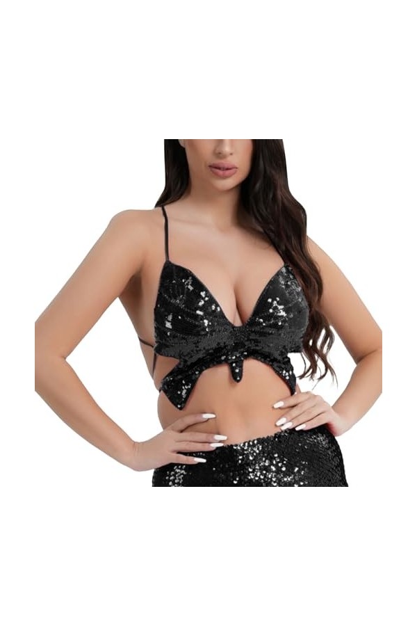 Luckywaqng Porte-jarretelles pour femme avec paillettes et papillons - Noir, bleu ciel, taille unique