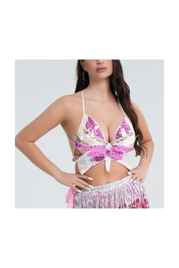 Luckywaqng Porte-jarretelles pour femme avec paillettes et papillons - Noir, Rose, taille unique