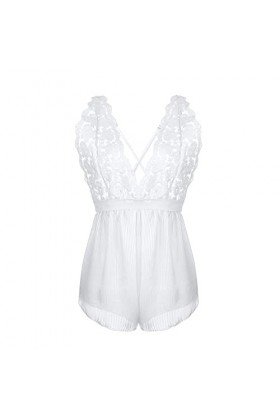 DUHGBNE Lingerie Polyester Sleevelessin Türmädchen Catsuit Dessous, Blanc., XL