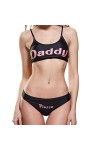 Temptshow Lingerie sexy Cosplay Anime Kawaii Lettre Daddy 2 pièces Ensemble maillot de bain sport gilet sous-vêtements blanc