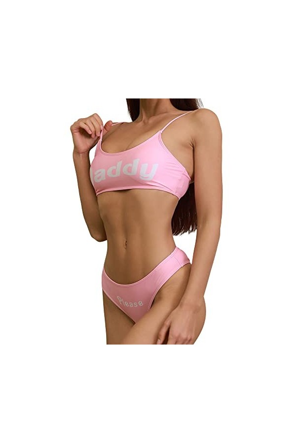 Temptshow Lingerie sexy Cosplay Anime Kawaii Lettre Daddy 2 pièces Ensemble maillot de bain sport gilet sous-vêtements blanc