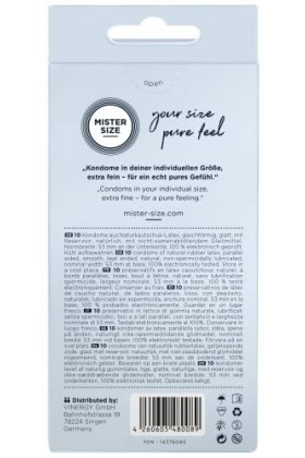 MISTER SIZE Préservatifs vraiment délicats 53 mm en paquet de 10 / extra fins, extra humides/en latex de caoutchouc 100% natu