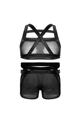 CHICTRY Noir Hommes 2Pcs Body Harnais Ceinture déguisement -Sexy Imitation Cuir Maille Épaule Bretelles Ceinture Harnais Sang
