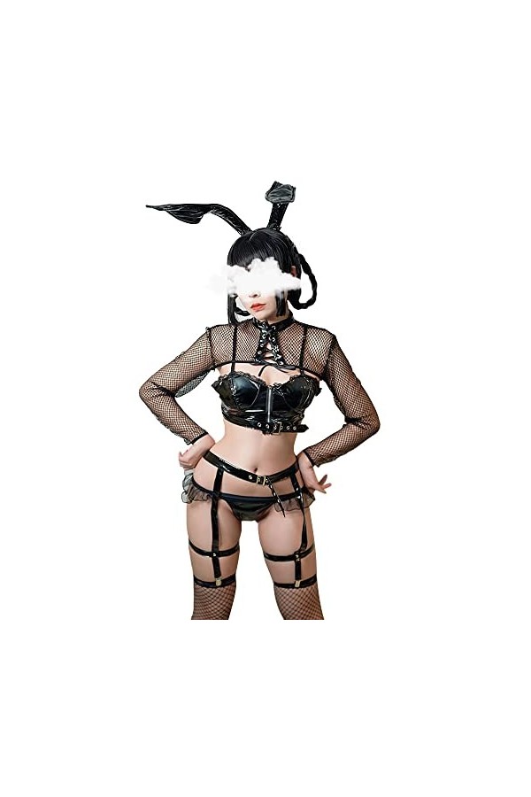 MEOWCOS Ensemble de lingerie sexy pour femme avec bas et bandeau en dentelle creuse transparente