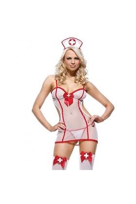 Girspov Robe duniforme dinfirmière coquine à bretelles - Robe sexy en maille - Dos ouvert - Costume de docteur - Cosplay - 