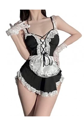 THSCWY Costume de soubrette sexy pour femme avec bretelles et col en V profond