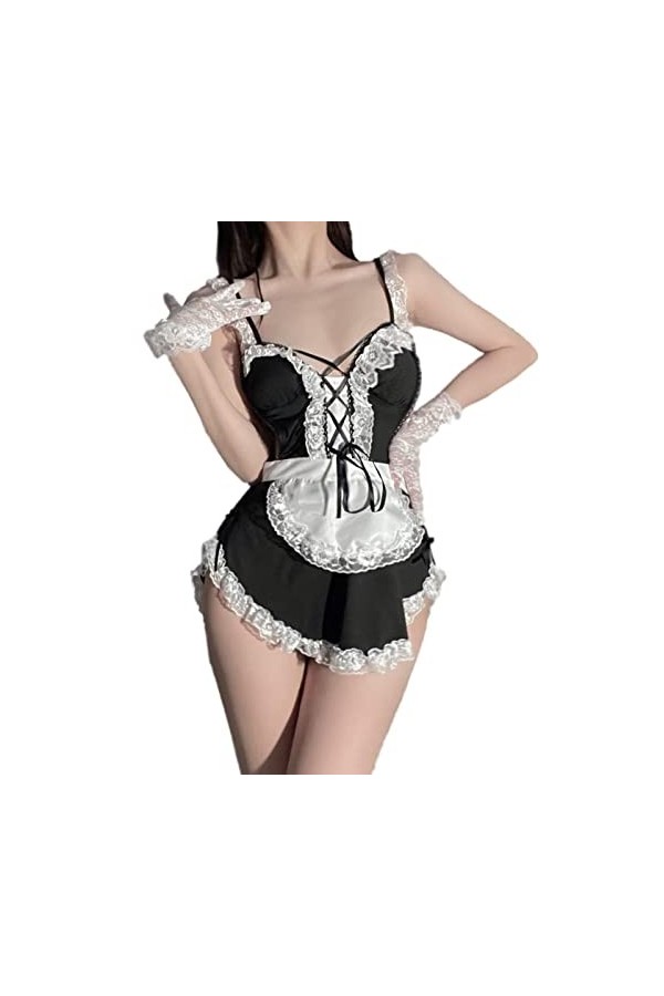 THSCWY Costume de soubrette sexy pour femme avec bretelles et col en V profond