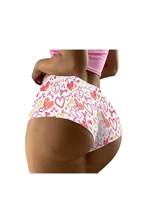 ZHIYU Femme Saint Valentin Imprimé Shorts Drôle Boxers Sous-vêtements Boyshort Culotte Femme Slip Pyjama Sous-Vêtements Homme