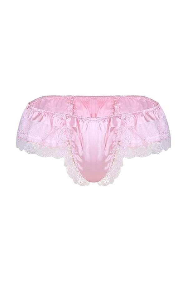 MEGAHERZ Homme Sissy G-String en Satin Dentelle Floral Noeud Papillon T-Back Lingerie de Nuit Sexy Coquine Hot Slip de Bain T
