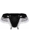 MEGAHERZ Homme Sissy G-String en Satin Dentelle Floral Noeud Papillon T-Back Lingerie de Nuit Sexy Coquine Hot Slip de Bain T