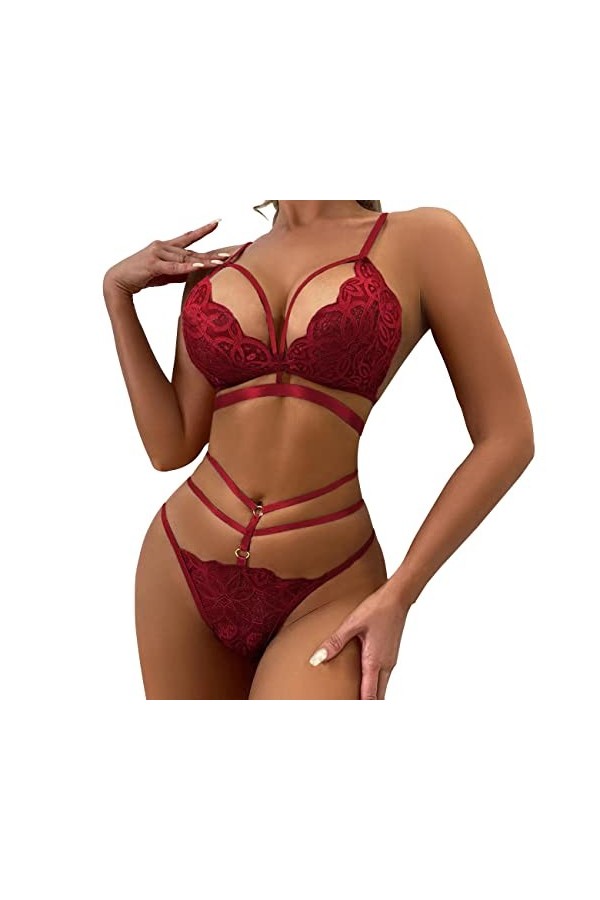 QKEPCY Lingerie Sexy Ensemble Femme Sexy Soutiens-Gorge Dentelle Sexy G-String Ensemble Soutien Gorge et String Dentelle Vête
