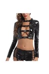 Lingerie Erothique Sexy, Femme Lingerie Maigre Cosplay Dentelle Creux Bracelet Hot Nuit Croisé en Cuir Deux Pièces Suit Ensem