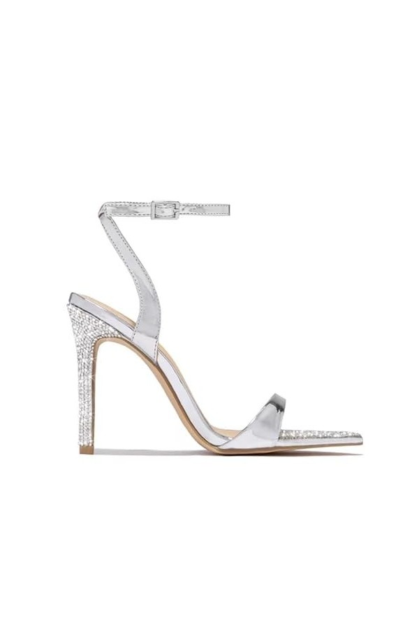 FerduS Sandales dété for femmes, lanière en cristal, talons hauts, mode, Sexy, fête, bout pointu, talon aiguille Color : Si