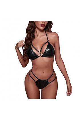 Femme Lingerie Nuisette, Deux Pièces En Cuir Sexy Dos Nu Ensemble Lingerie Cosplay Hot Zippé Latex Homme Sm Ouvert String Cui