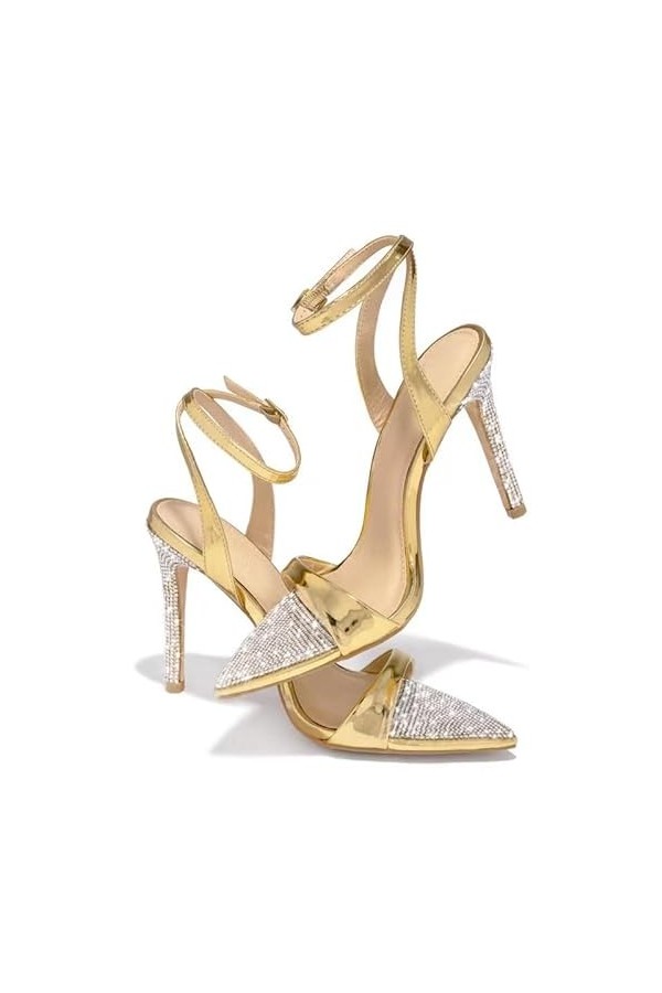 FerduS Sandales dété for femmes, lanière en cristal, talons hauts, mode, Sexy, fête, bout pointu, talon aiguille Color : Si