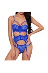 ZHIYU Adorable lingerie en dentelle tendance avec string et bretelles corset en dentelle, Noir , XL