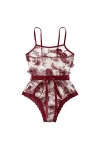 ZHIYU Sous-vêtement Lady en polyester brodé 2 pièces femme sexy, Bordeaux, L