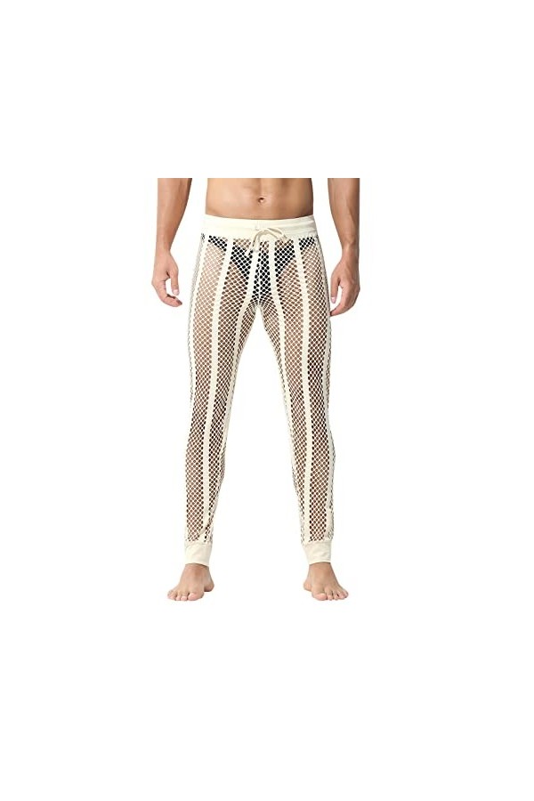 Pantalon en maille pour homme - Legging en maille - Pantalon long - Sous-vêtements transparents - Avec cordon de serrage régl