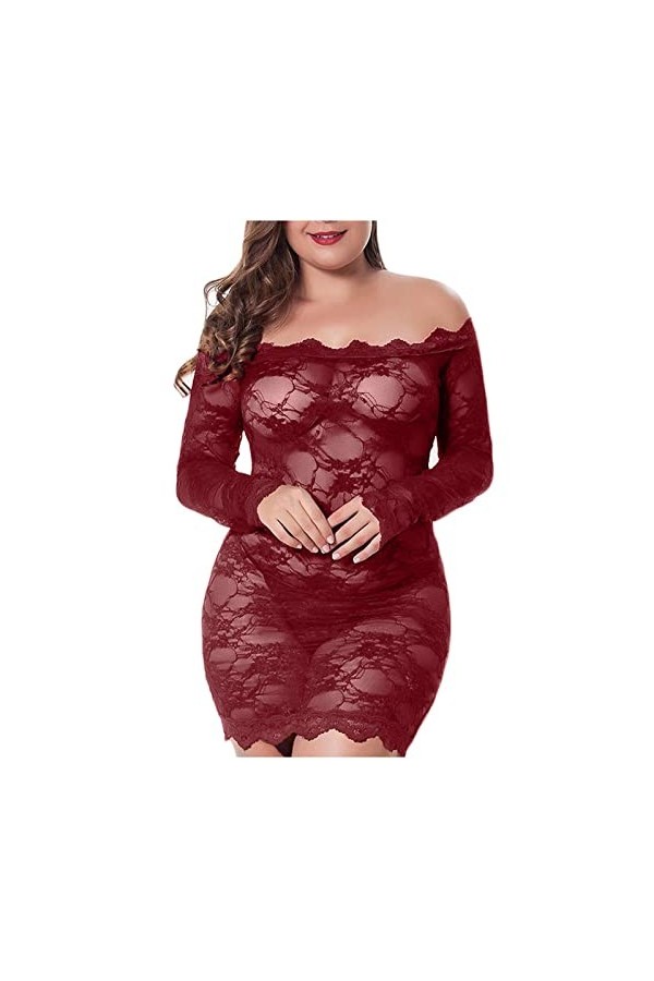 Lingerie Sexy, Femme Plus Size Ensemble Nuit Dentelle Nuisette Hot Épaule Nue Pajamas Lingerie Sexy String Zippé Latex Homme