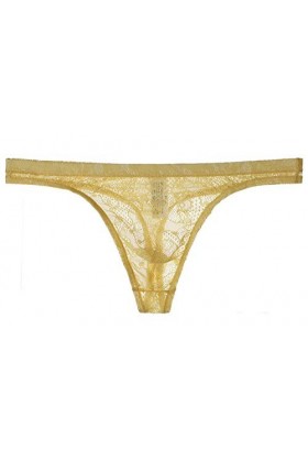 Yomie Culotte Ultra-Fine pour Hommes en Dentelle Transparente Douce Sexy String,L,Noir