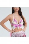 Generisch Ceinture porte-jarretelles longue pour femme avec paillettes et papillons - Haut blanc sexy, Rose, taille unique