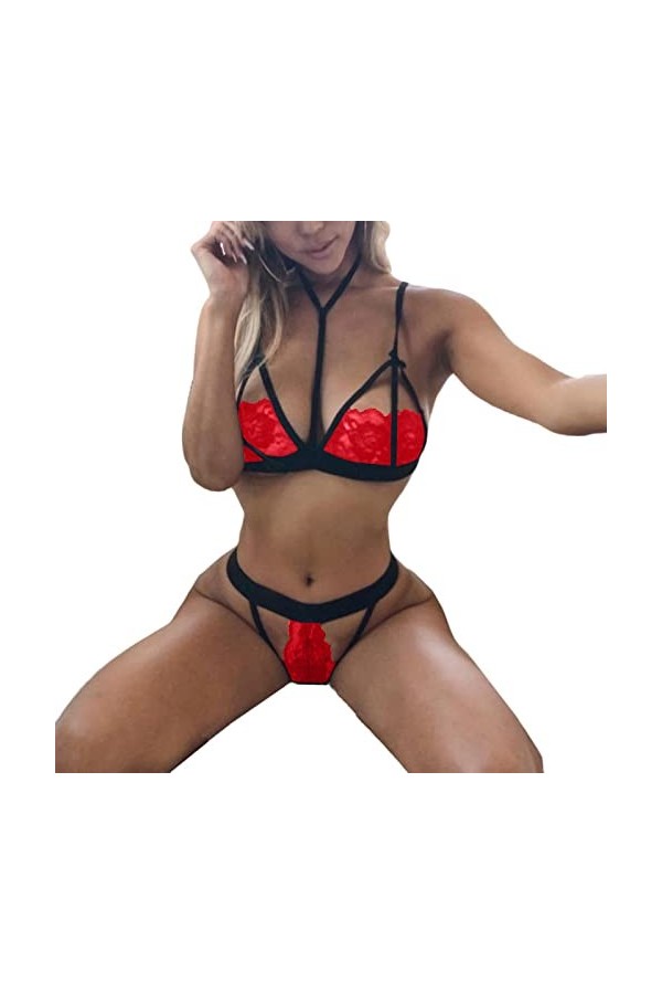 Lingerie Sexy, Femme Ensemble Nuit sous-Vêtements Maille De Couleur Unie Cosplay Soutien Gorge Transparent Dentelle Pyjama Nu