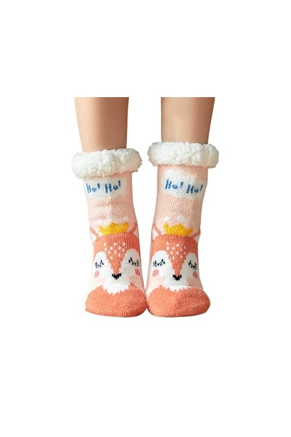 PRUVA Chaussettes pantoufles floues - Chaussettes antidérapantes à motif mignon - Chaussettes chaudes pour femmes et filles, 