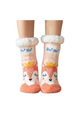 PRUVA Chaussettes pantoufles floues - Chaussettes antidérapantes à motif mignon - Chaussettes chaudes pour femmes et filles, 
