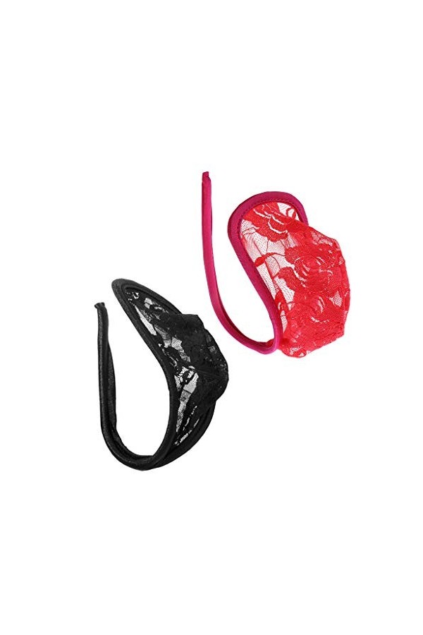 Hellery 2 Pièces X-String Pochette Pénis String Transparent pour Homme - ＋Rouge