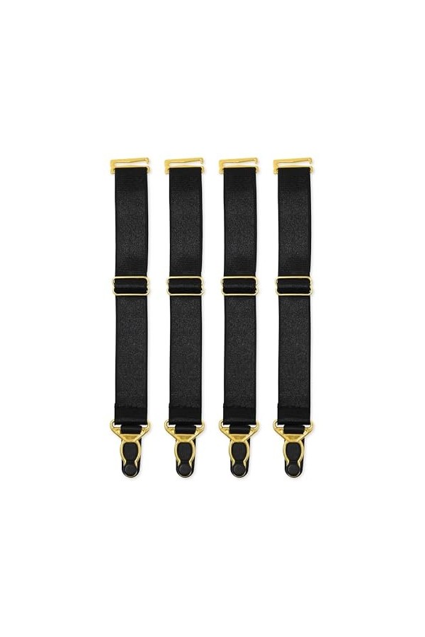 Satini Réglable Métal Clip Large Porte-jarretelles Ceinture Lingerie Sangles Noir, 6 Sangles 