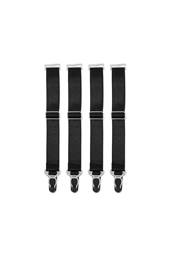 Satini Réglable Métal Clip Large Porte-jarretelles Ceinture Lingerie Sangles Noir, 6 Sangles 