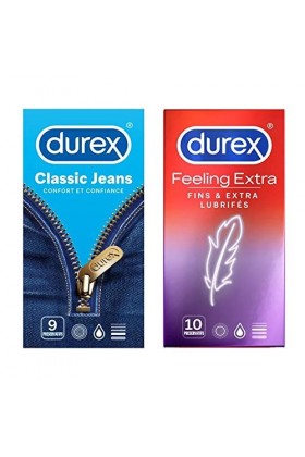 DUREX - Lot de 2 Boîtes de Préservatifs - Classic Jeans x9 - Feeling Extra x10