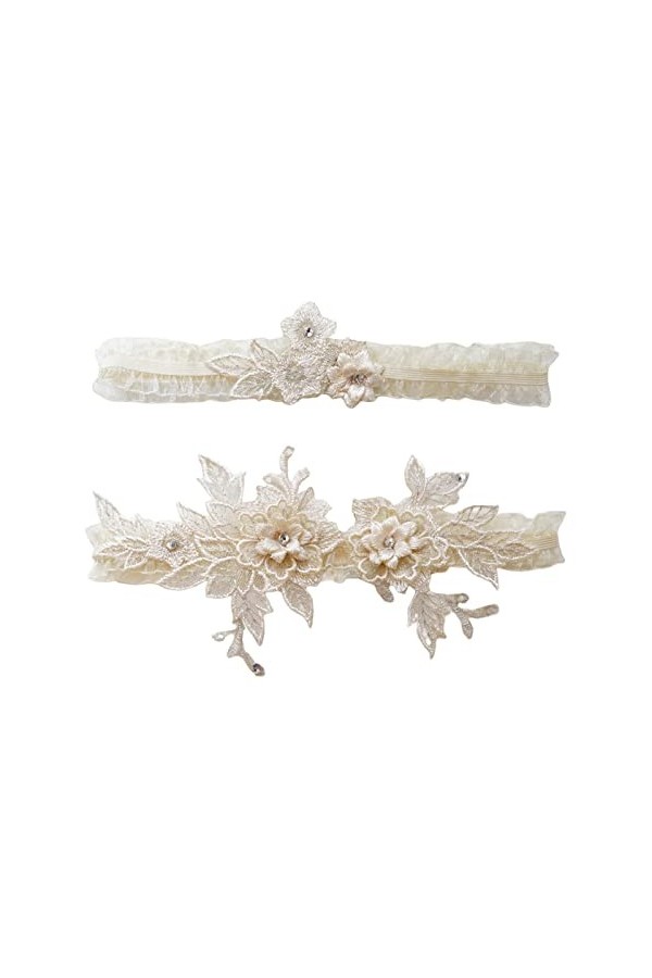 Colcolo 2 Pièces Jarretière de Mariée Mariage Mariée Jarretière 15in-22inch Jarretières de Cuisse Femmes Motif Floral Extensi