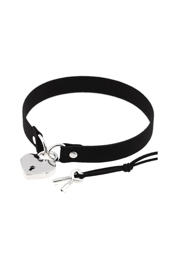 Labstandard Punk Gothique Ras du Cou Coeur Cadenas Ras du Cou avec CléS Punk Ras du Cou pour Femmes Fille Cosplay Partie en C