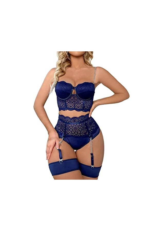 Zannycn Ensemble de lingerie sexy pour femme - Ensemble de lingerie sexy en dentelle - Ensemble de sous-vêtements pour femme 